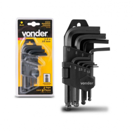 JOGO DE CHAVE ALLEN 1,5 A 10,0MM 9PC VONDER